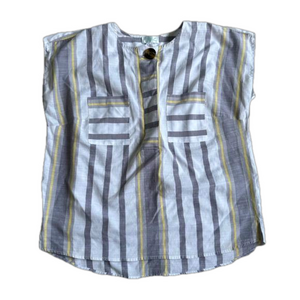Women's Creation L Top, Size L, White & Gray Striped
